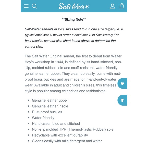 Salt Water Sandals The Original Silver Leather Kids Sandals Size 2 big girl - Picture 11 of 11